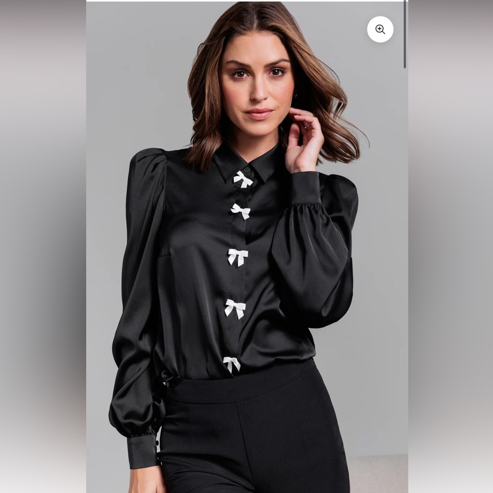 Generation Love Arly Bow Blouse Black/White Puff Shoulders NWT Size‎ XL Women's